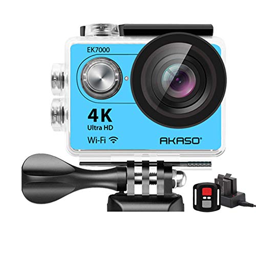 AKASO 4K Wi-Fi Sports Action Camera Ultra HD Waterproof DV Camcorder 12MP 170 Degree Wide Angle LCD Screen/Remote, Royal Blue