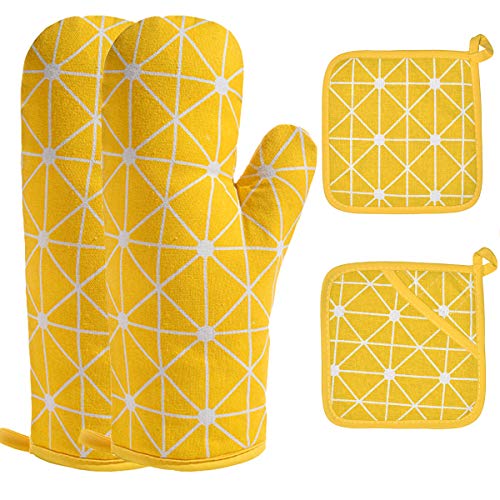 Win Change Oven Mitts and Pot Holders-Oven Mitts and Potholders Soft Cotton Plaid Design Lining Non Slip Oven Mitt Set for