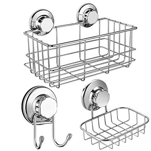 SANNO Suction Cups Shower Caddy Soap Dish Suction Hooks, Stainless Steel Bathroom Basket Bathroom Accessories Storage