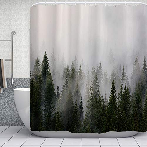ORTIGIA Misty Forest Shower Curtains,Nature Shower Curtain,Woodland Shower curtain,Fantasy Fog Magic Tree Bath Curtain for