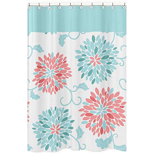 Sweet Jojo Designs Kids Bathroom Fabric Bath Modern Turquoise and Coral Emma Shower Curtain