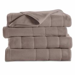 Sunbeam Heated Blanket | 10 Heat Settings, Quilted Fleece, Mushroom, Queen - BSF9GQS-R772-13A00