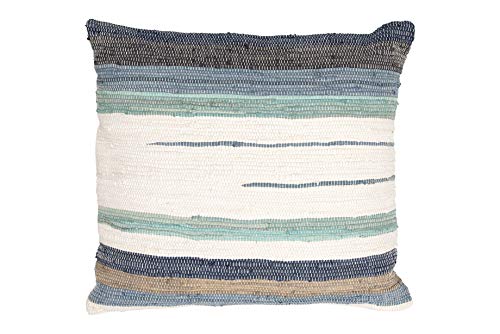 Creative Co-op Blue & White Striped Cotton Blend Chindi Pillows, Blue