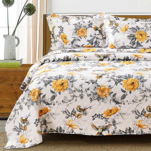ARL HOME Floral Bedspread Set Queen/Full Size Vintage Quilt Floral Print Bedspread Reversible Coverlet Flower Quilts Leaves Bedspread