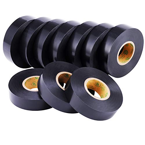 LICHAMP 10-Pack Vinyl Electrical Tape Black Matte, 3/4 in x 66ft, UL/CSA Listed and Weather-Resistant Professional PVC