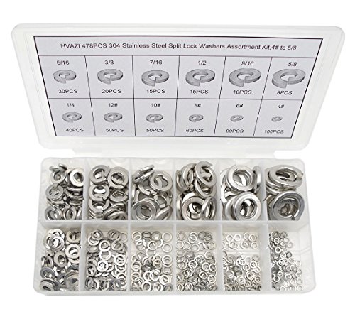 hvazi 478pcs 304 stainless steel split lock washers assortment kit;4# to 5/8