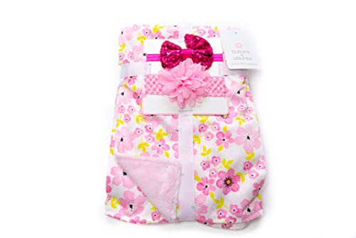 Cudlie Accessories Buttons and Stitches, Baby Girls, Blanket with 2 Headbands Set (Floral)