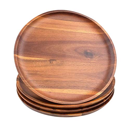 AIDEA Acacia Wood Dinner Plates, AIDEA 11Inch Round Wood Plates Set of 4, Easy Cleaning & Lightweight for Dishes Snack, Dessert,