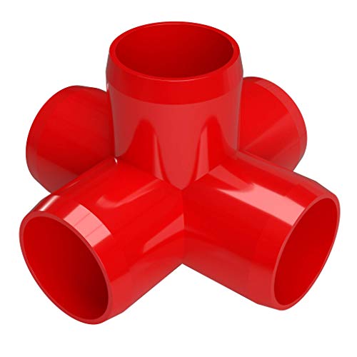 FORMUFIT F1145WC-RD-4 5-Way Cross PVC Fitting, Furniture Grade, 1-1/4" Size, Red (Pack of 4)