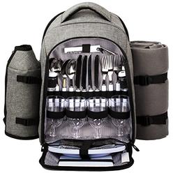 Hap Tim - Waterproof Picnic Backpack for 4 Person with Cutlery Set, Cooler Compartment, Detachable Bottle/Wine Holder, Fleece