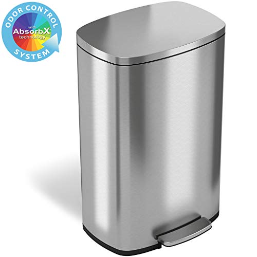 iTouchless SoftStep 13.2 Gallon Stainless Steel Step Trash Can with Odor Control System, 50 Liter Pedal Garbage Bin for