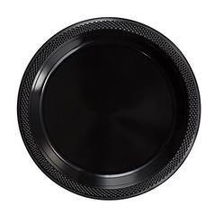 Exquisite 10 Inch. Black Plastic Dessert/Salad Plates - Solid Color Disposable Plates - 50 Count