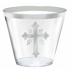 amscan Holy Day, Clear and Metallic Silver Plastic Party Tumblers 9 Oz, 30 Ct. (350539)