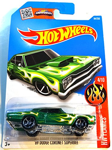Hot Wheels, 2016 HW Flames, '69 Dodge Coronet Superbee [Green] Die-Cast Vehicle #94/250