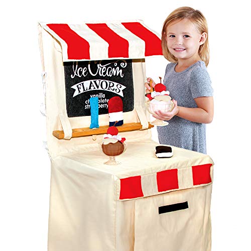 PopOhVer Ice Cream Shop Set - Pretend Fabric Play Ice Cream Stand Includes 25 Pieces for Girls Boys Kids- Mom's Choice Gold