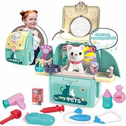 MAGIC4U Pet Cat Carrier Backpack Toy, Magic4U 23Pcs Pet Care Playset,Vet Clinic And Doctor Kit For Kids, Pet Veterinarian Medical Role P