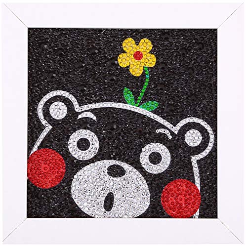 Maydear Small and Easy DIY 5d Diamond Painting Kits with Frame for Beginner  with White Frame for Kids 6Ã—6 inch (Flower Bear)