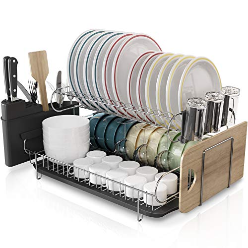 boosiny Boosiny Kitchen Dish Rack, 2 Tier Large 304 Stainless Steel Dish Drying  Rack with Drainboard Set Utensil Holder Dish Drainer