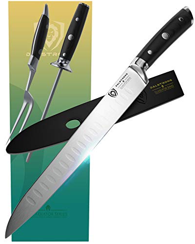 DALSTRONG Carving Knife & Fork Set - Gladiator Series - German HC Steel - 4pc Hollow Ground - Honing Rod - 9"