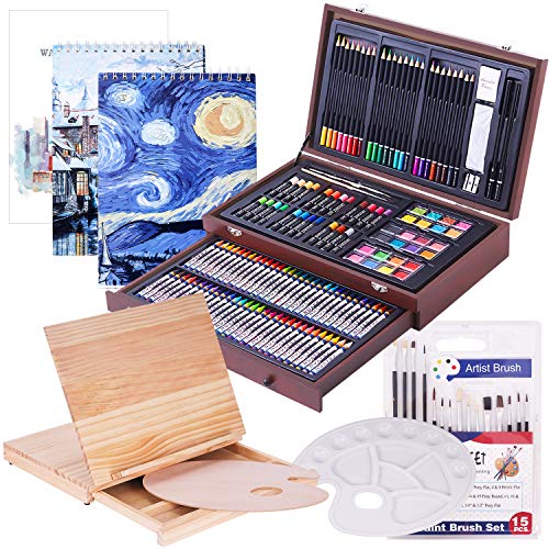 Cool Bank 165 Piece Deluxe Art Creativity Set with 3 Drawing Pads,1 Wooden  Drawing Easel
