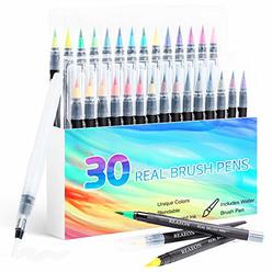 Reaeon Watercolor Brush Pens, Real Brush Pen, 30 Watercolor Painting Markers with Flexible Nylon Brush Tips for Coloring, Calligraphy a
