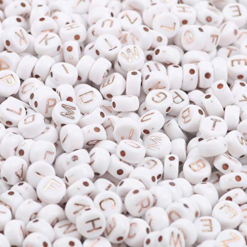 Song XI Song Xi 1200pcs White Round Acrylic Alphabet Beads Rose Gold Letter  Beads 4x7mm Beads for Bracelets and Jewelry Making Key