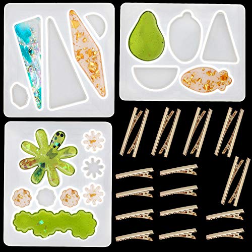 Gocelyn Silicone Resin Molds DIY Hair Pin Casting Mold Kits, 3 PCS Jewelry Casting Expoy Resin Molds and 20 PCS Metal Hair