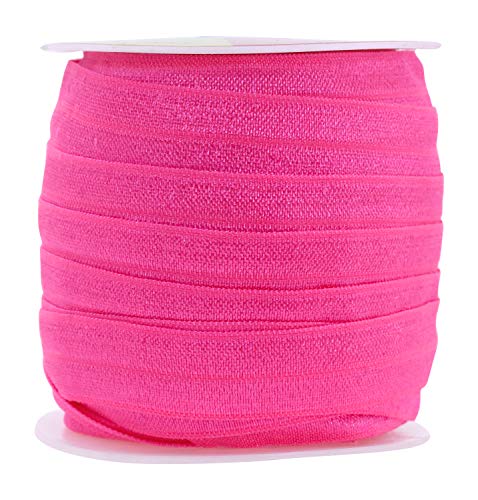 Mandala Crafts Fold Over Elastic Stretch Ribbon for Baby Girl Hair Ties, Hairbows, Headbands, Sewing (Hot Pink, 1.5CM 5/8
