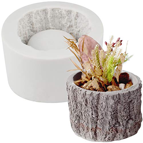 FUNSHOWCASE Tree Stump Flower Pot Silicone Mold for Epoxy Resin Concrete Clay Succulent Planter Ashtray Candle Holder, Small