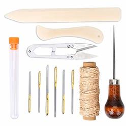 Wonvoc Bookbinding Tools Kit, Sewing Awl Tool, Bone Folder Creaser, Waxed Thread, Leather Sewing Needles, Scissors for