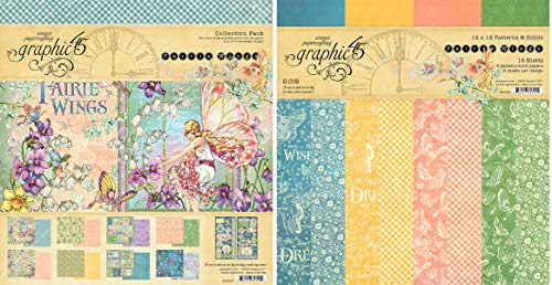 Graphic 45 Fairie Wings Collection Pack and Patterns & Solids Pad - 12x12 Fairy Themed Decorative Papers - 2 Items