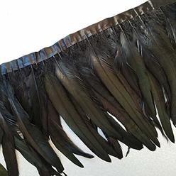 Sowder Rooster Hackle Feather Fringe Trim 10-12inch in Width Pack of 1 Yard(Black)
