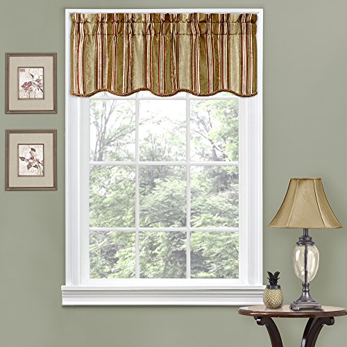 Traditions By Waverly Stripe Ensemble 52" x 16" Short Valance Small Window Curtains Bathroom, Living Room and Kitchens,