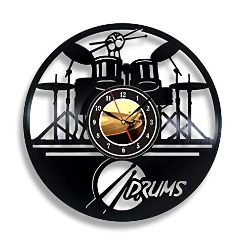 KingLive Vinyl Wall Clock Guitar Drums Set Vinyl Record Wall Clock Music Instrument Notes Wall Clock Home Decor Vintage Wall Watch Music Lover Gift