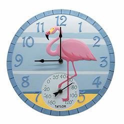 Taylor Precision Products 14" Flamingo Clock with Thermometer, One Size, Multicolored