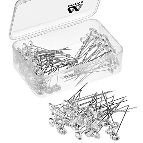 Outus Bouquet Pins Corsages Flower Pins Clear Sewing Crystal Head Pins for Wedding Dressmaker Jewelry Decoration, 2 Inch (100)
