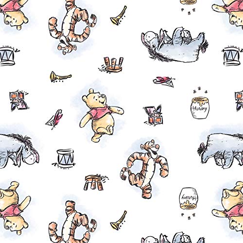 Springs Creative Products Winnie The Pooh Disney Licensed Pooh and Friends Toss on White Design by Springs Creative 43" Wide 100% Cotton Fabric