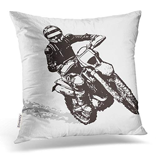 Emvency Throw Pillow Cover 18X18 Inch Polyester Pillow Case Bike Black Motorbike Dirt Motocross Motor Silhouette Action Dirt