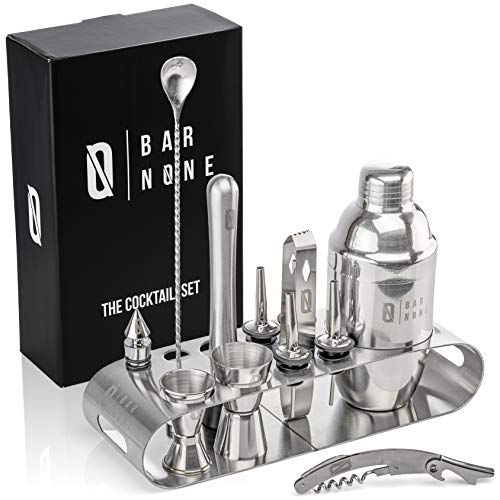 Royal Lion BAR NONE The Cocktail Set | 12-Piece + Stand Bar Set | Exquisite Quality Bartender Kit + Tools | Martini Shaker, Jigger,