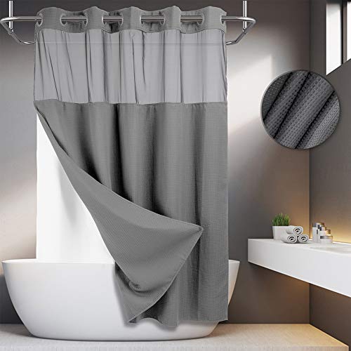 River Dream No Hooks Required Waffle Weave Shower Curtain with Snap in Liner - 71W x 74H,Hotel Grade,Spa Like Bathroom Curtain,Gray