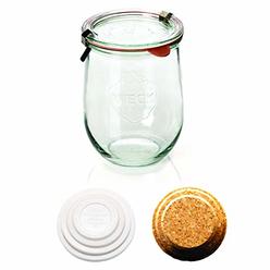 Weck Jars Weck Tulip Jars - Sour Dough Starter Jars - Large Glass Jars for Sourdough - Starter Jar with Glass Lid - Tulip Jar with Wide Mo