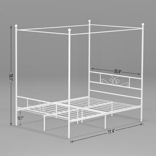 Teraves Metal Canopy Bed Frame Replacement With Slats Full