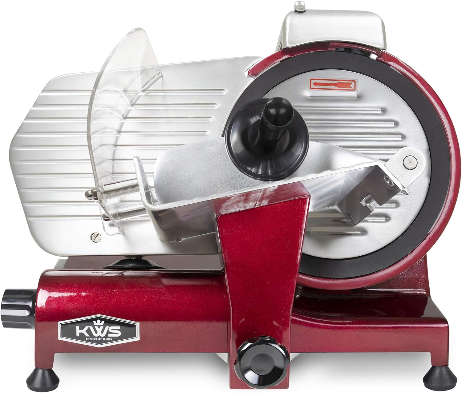 KWS KitchenWare Station KWS MS-10XT Premium Commercial 320W Electric Meat Slicer 10-Inch in Red with Non-sticky Teflon Blade