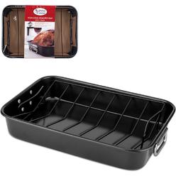 alpine cuisine turkey roaster pan with rack 16-inch - nonstick coating carbon steel pan - black & heavy duty roasting pan - e