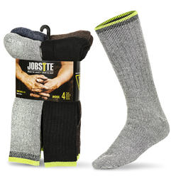 Jobsite 4 Pairs Men's Working Wool Blend Cushioned Crew High Thick Boot Sock