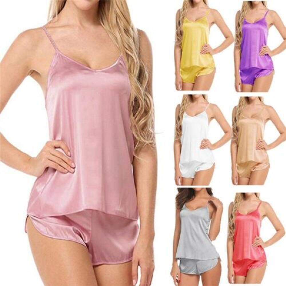 Maggshop Women Lingerie Sleepwear Satin Silk Babydoll Lace Nightwear Pajamas Set