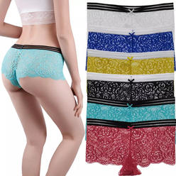 Maggshop 6 Pack Satin Ice Silk Underwear Women Sexy Briefs Seamless Lace Panties Women's Panties Woman Underwear Lace Panties