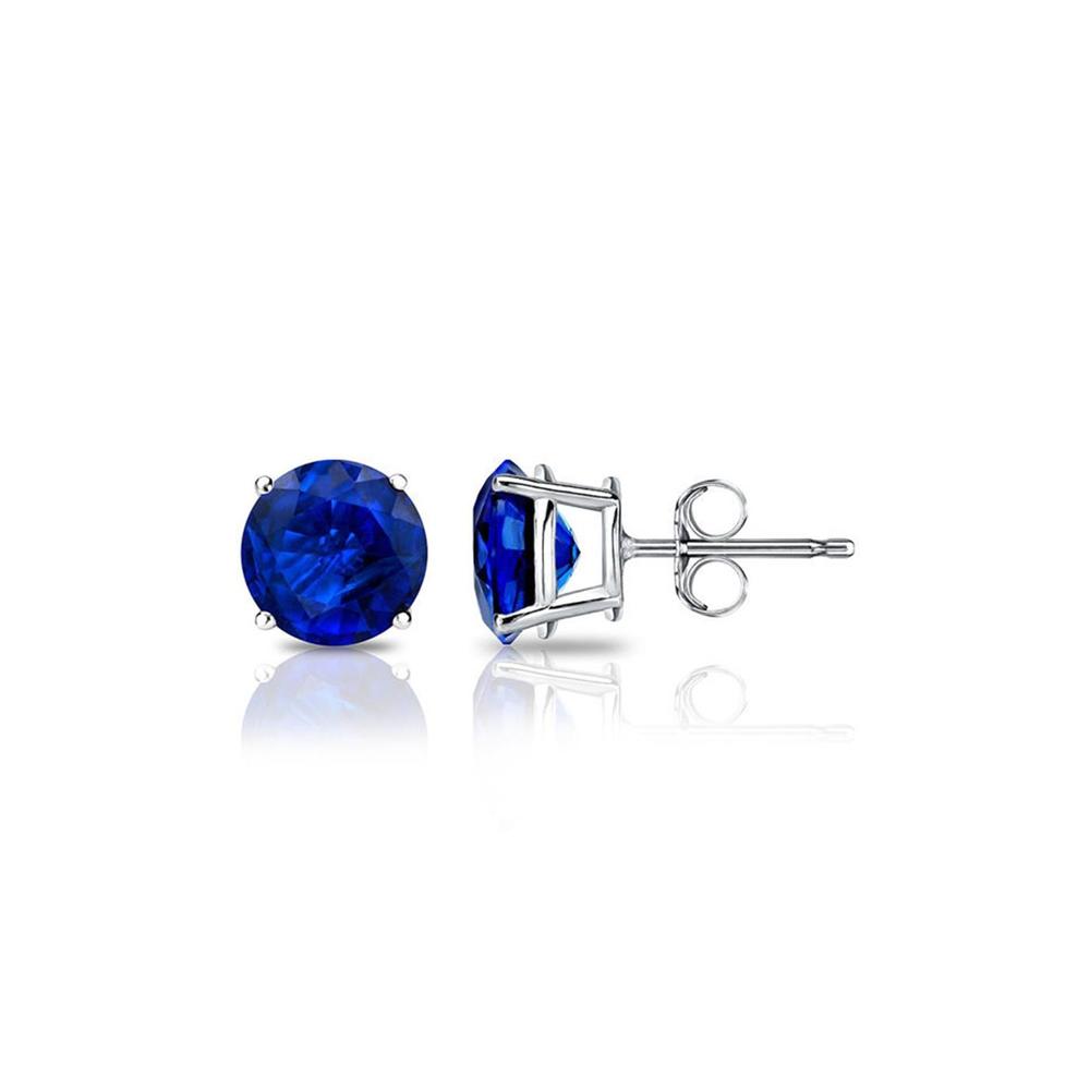 Bonjour Jewelers 14Kt White Gold 1/2 Ct Natural Blue Sapphire Round Cut Stud Earring