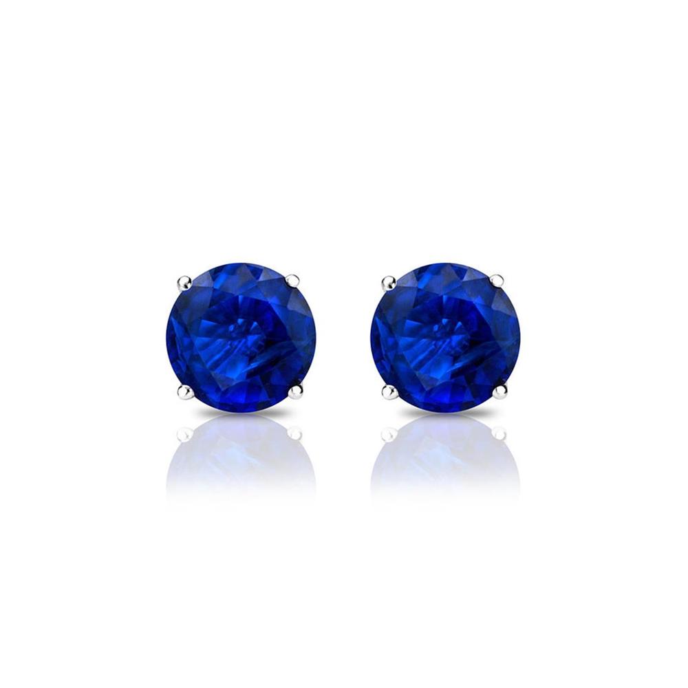 Bonjour Jewelers 14Kt White Gold 1/2 Ct Natural Blue Sapphire Round Cut Stud Earring