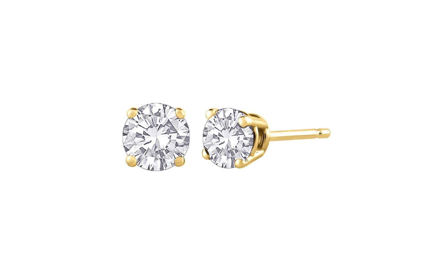 Bonjour Jewelers 14k Yellow Gold 2 Ct Round White Cubic Zirconia Stud Earrings